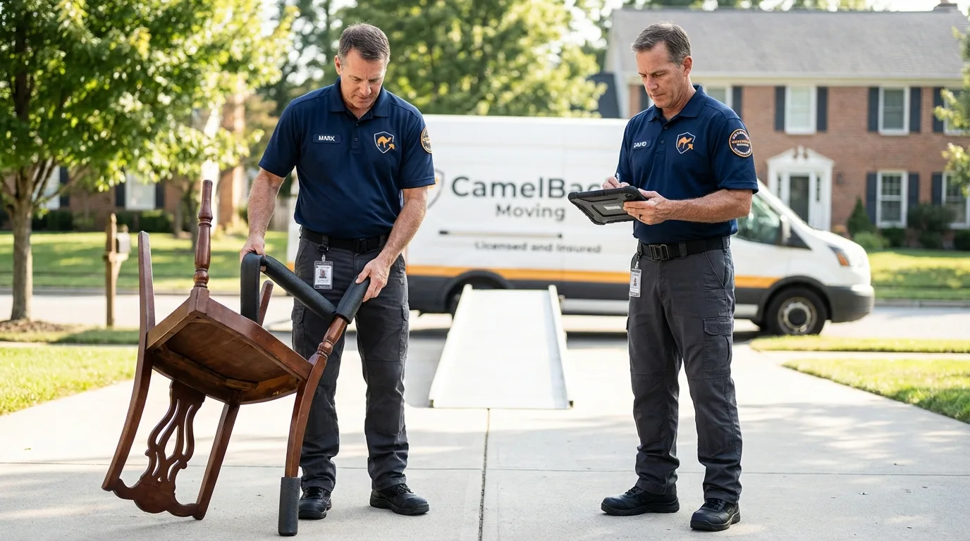 Movers inspecting furniture for damage prevention before loading in Neodesha, KS