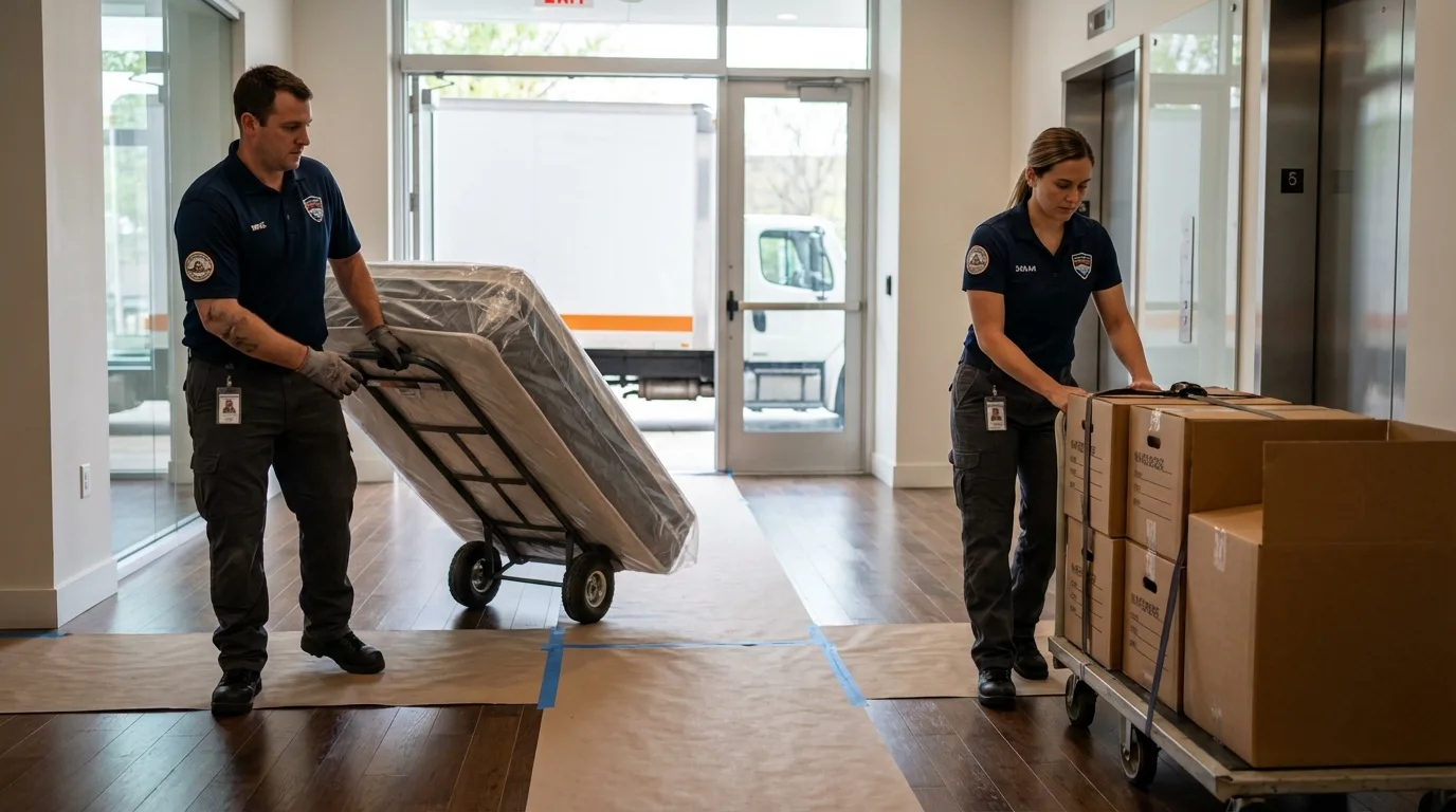 Professional apartment movers loading elevator in Neodesha, KS